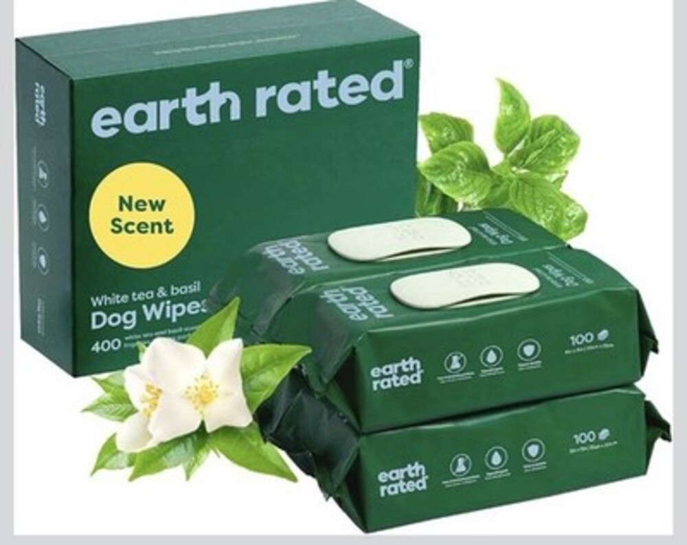 Earth Rated Pet Grooming Wipes White Tea & Basil 400 Count Dog Cat